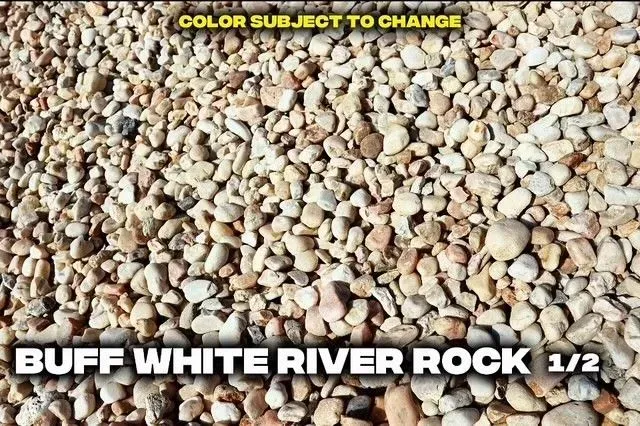 Buff white river rock, 1/2 size, with a mix of beige and light brown stones.