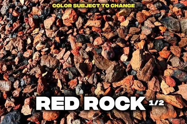 Red and dark rock pieces labeled 