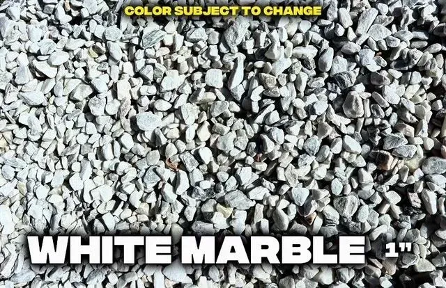White marble gravel, 1-inch size. Text at top: 