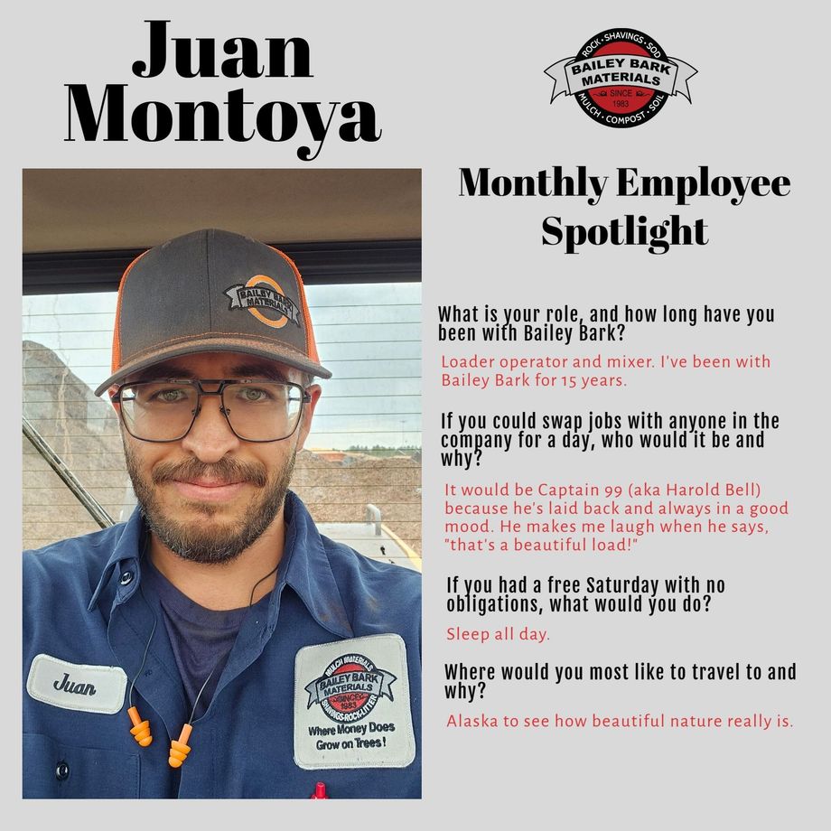 Monthly Employee Spotlight poster, featuring Juan Montoya