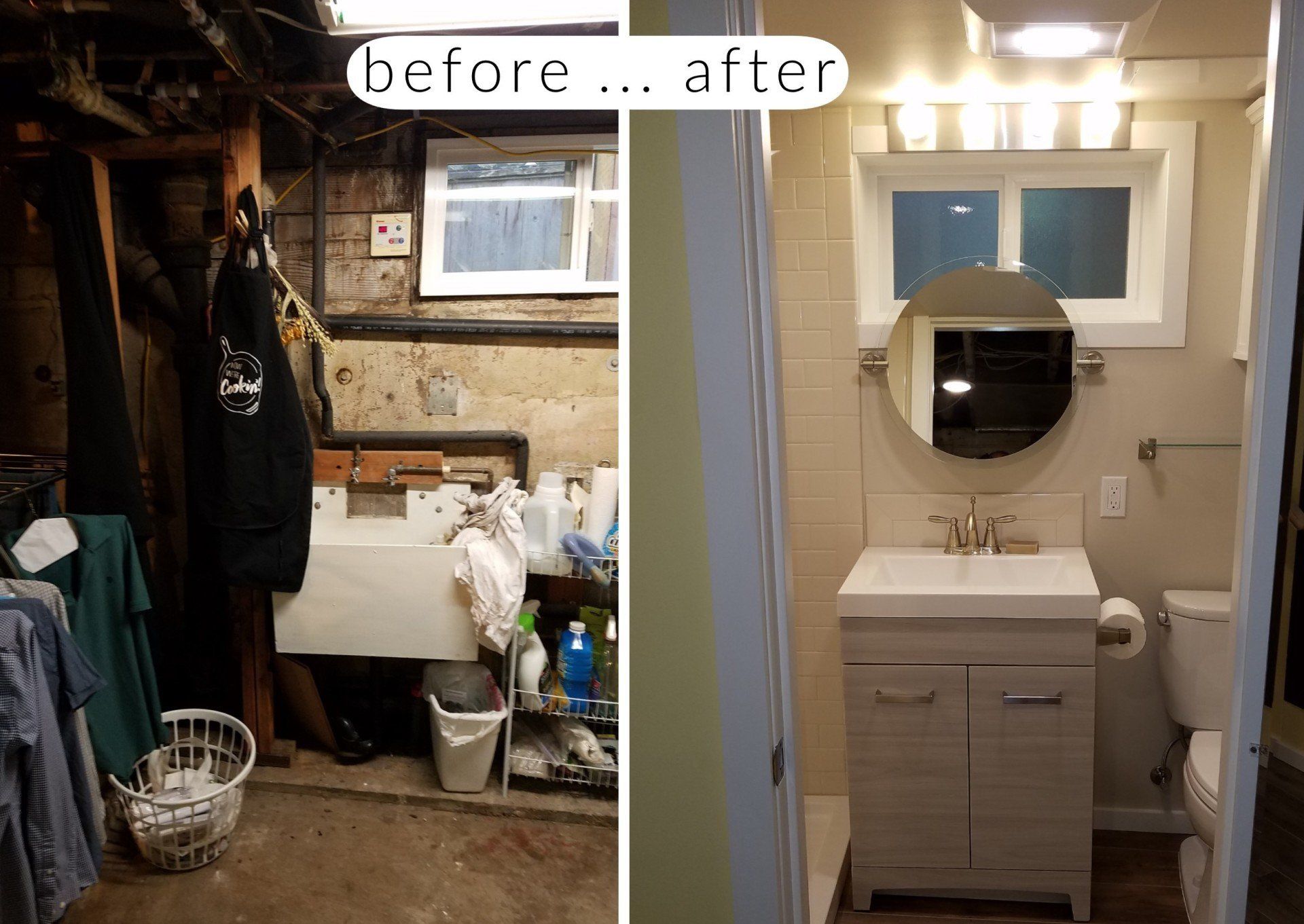 basement bathroom before after