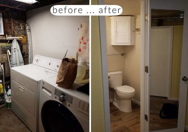 basement laundry bathroom before after