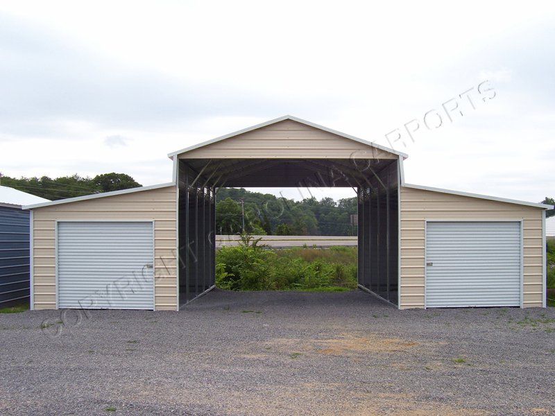 A garage with a carport attached to it