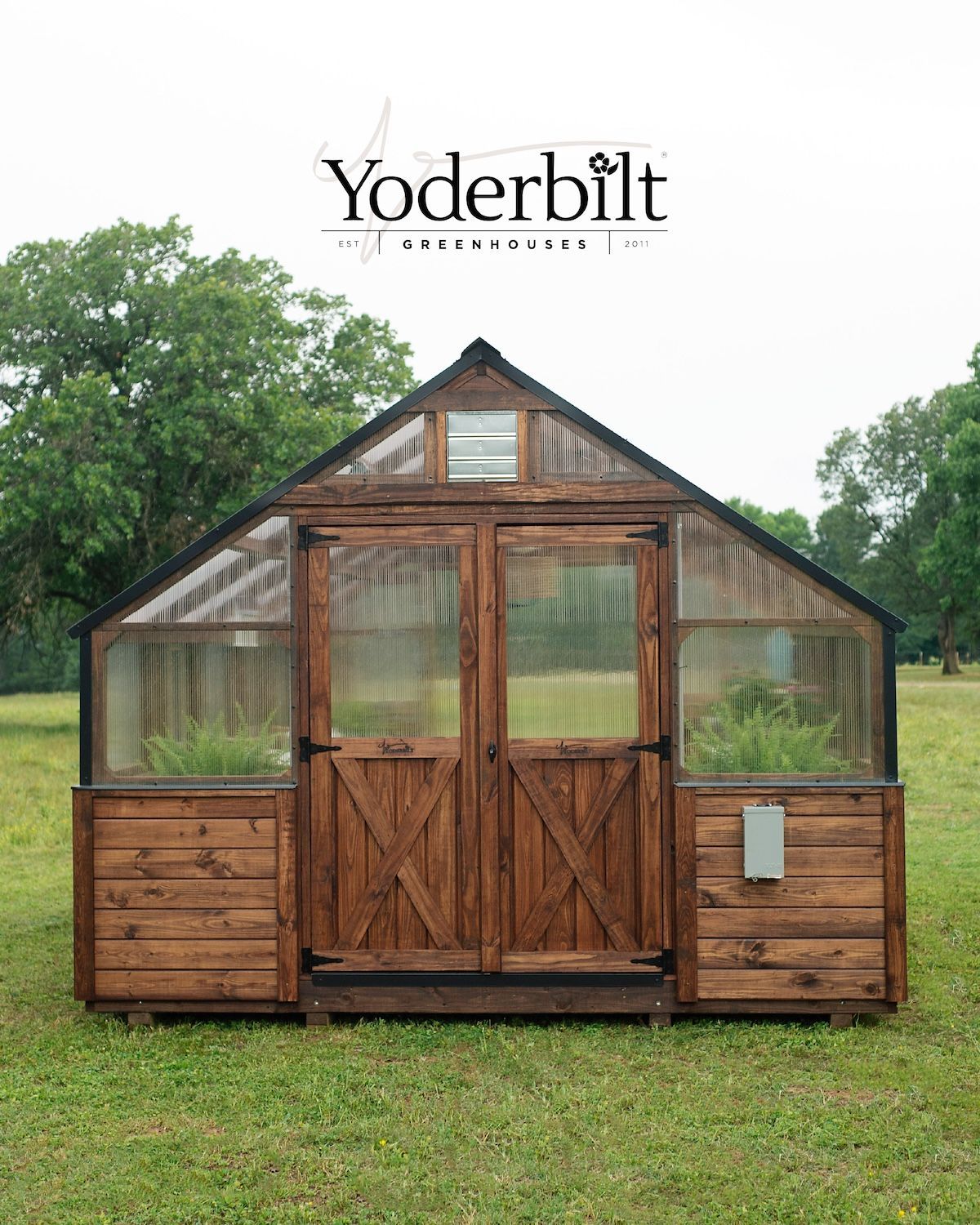 Wooden greenhouse with double doors