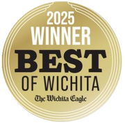 Gold circle badge: 2025 Winner Best of Wichita logo, published by The Wichita Eagle newspaper.