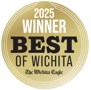 Gold circle badge: 2025 Winner Best of Wichita logo, published by The Wichita Eagle newspaper.
