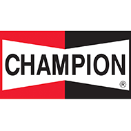 Champion logo in black text on a red, white, and black banner