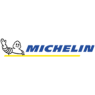 Michelin logo with the Michelin Man beside blue text and a yellow underline
