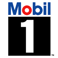 Mobil 1 logo with blue and red text above a black square containing a white number 1