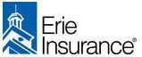 The logo for erie insurance shows a building with a tower on top of it.