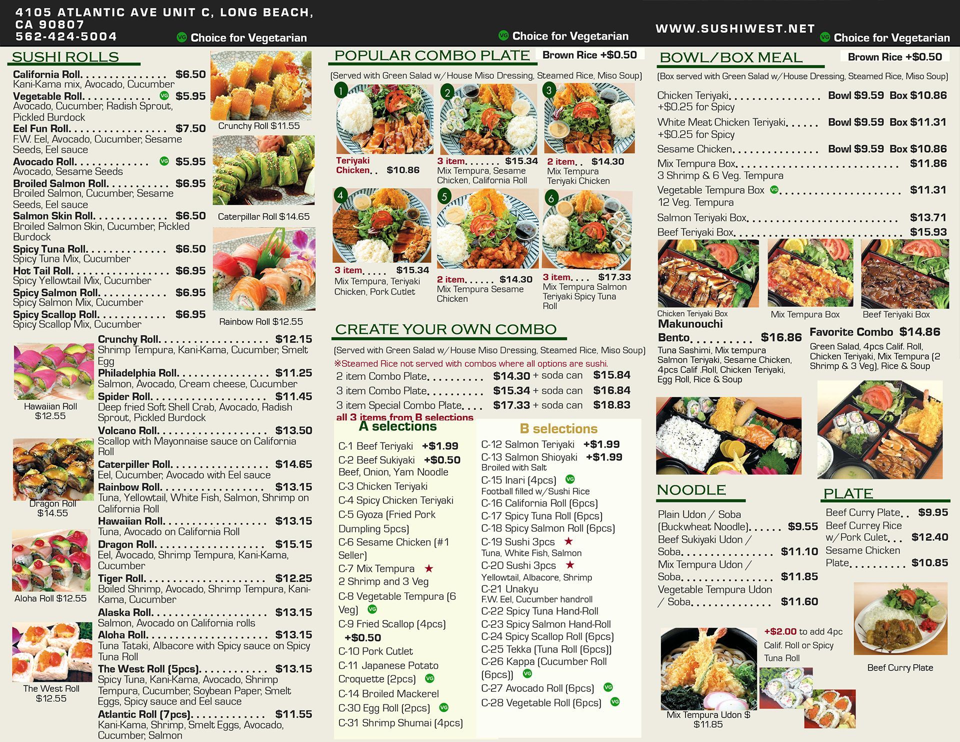 Sushi West Menu Page 2