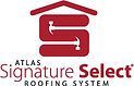 Logo for Atlas Signature Select Roofing System featuring a red S shaped like a house roof with two hammers inside.