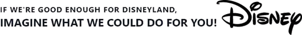 Disney logo with slogan: “If we’re good enough for Disneyland, imagine what we could do for you!”