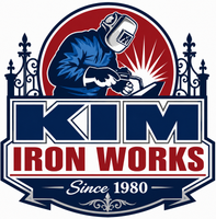 KIM Iron Works logo with welder in blue gear over red, white, and navy emblem, &ldquo;Since 1980&rdquo; tagline