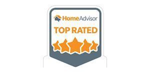HomeAdvisor Top Rated badge with orange stars on a gray shield