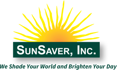 SunSaver, Inc. logo with yellow sun rays over green banner and tagline “We Shade Your World and Brighten Your Day”