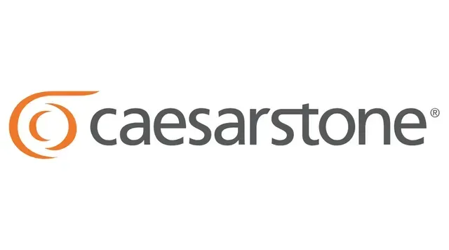 The caesarstone logo is orange and black on a white background.