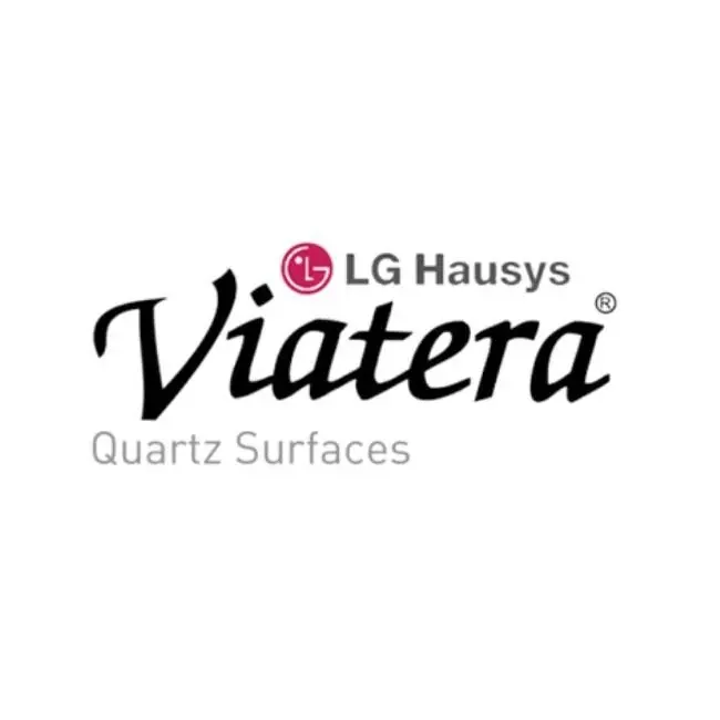 The logo for lg hausys viatera quartz surfaces