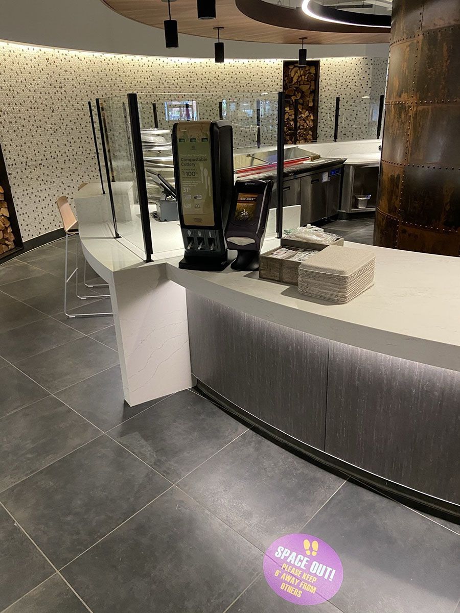 A circular countertop at a restaurant