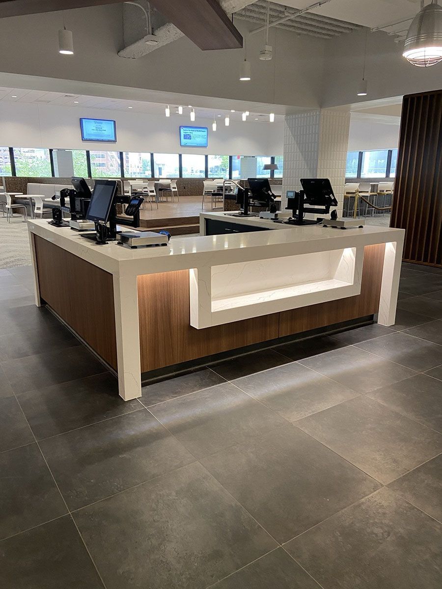 A large counter in a room