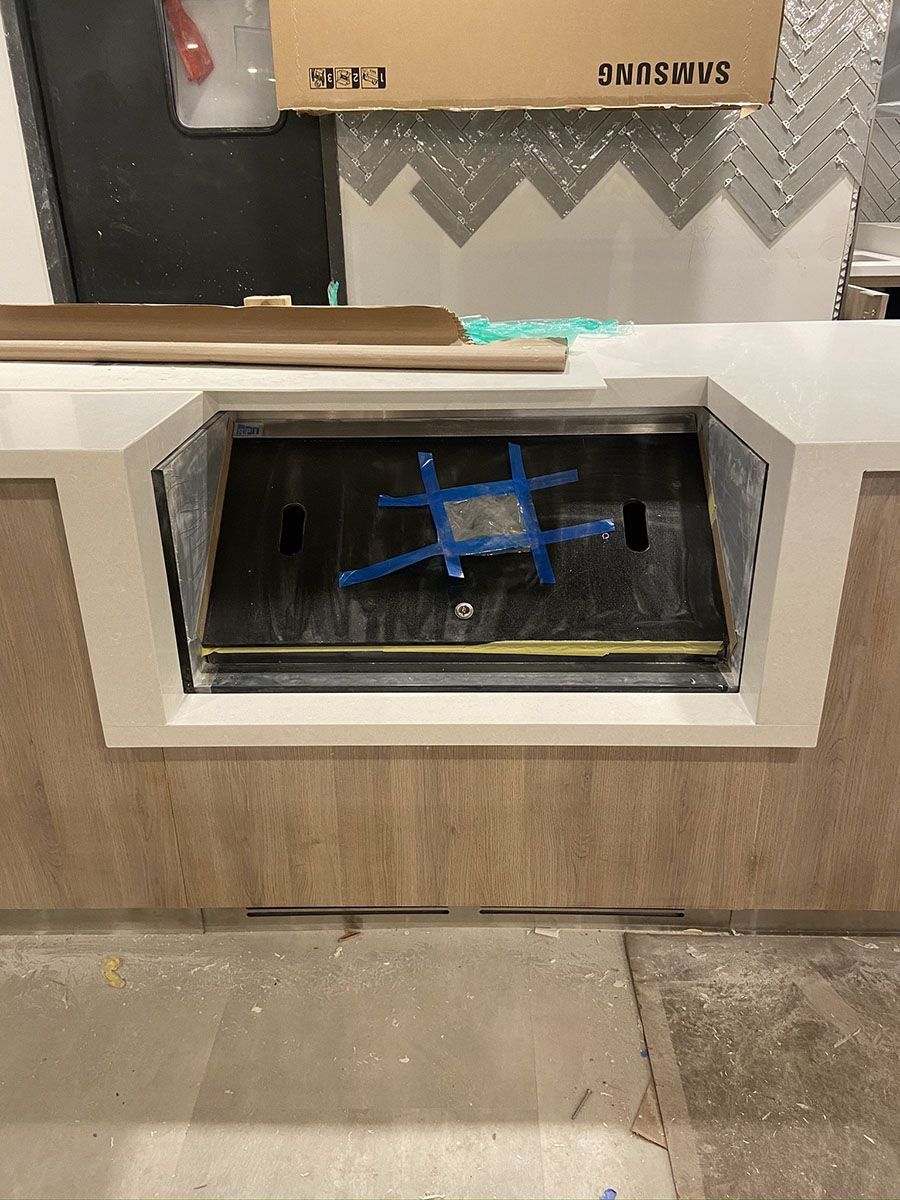 A newly installed kitchen countertop