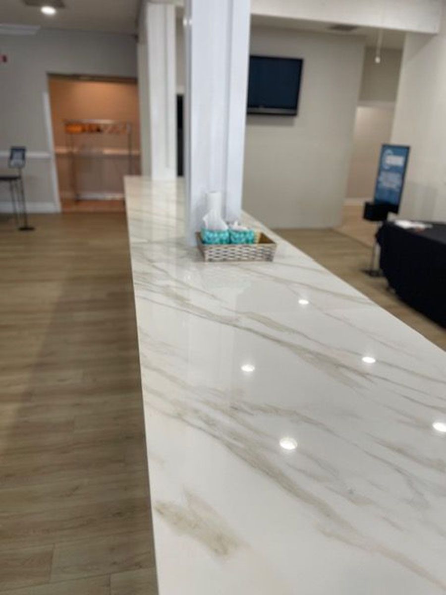 A long white counter