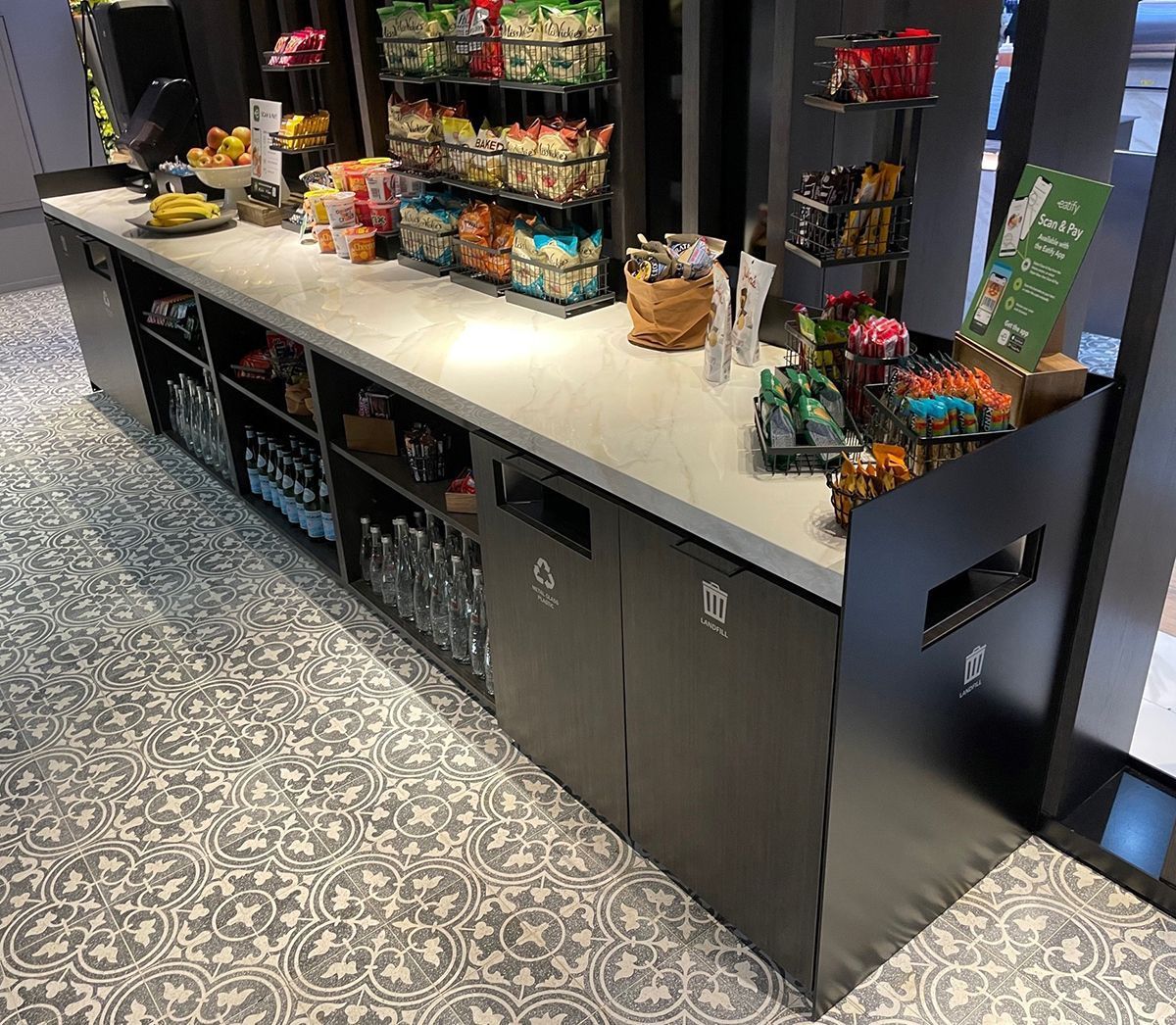 A counter with a lot of food