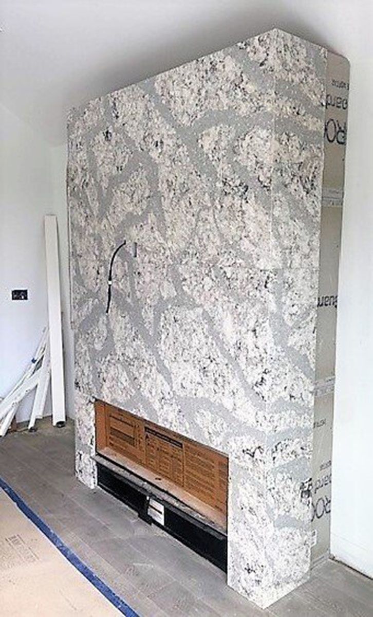 There is a fireplace in the middle of the room