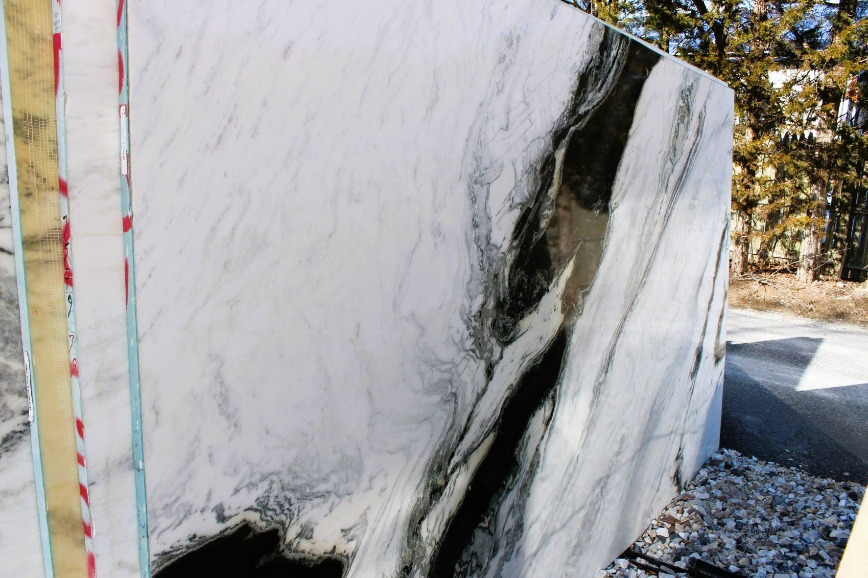 A large piece of marble with a black and white pattern
