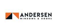 Logo for Andersen Windows & Doors: black text, geometric shape with orange and black, white background.