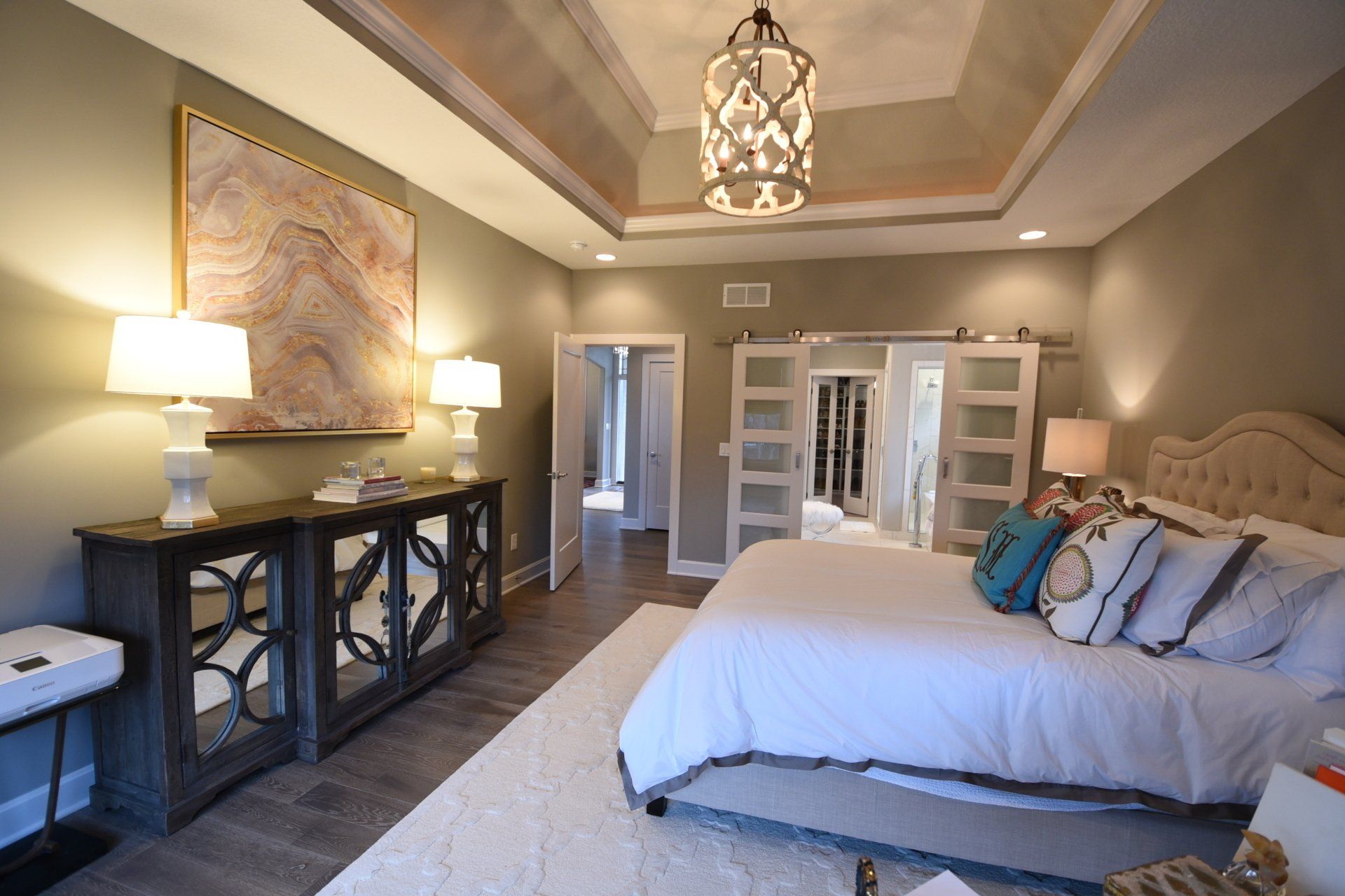 There is a large bed in the middle of the room.