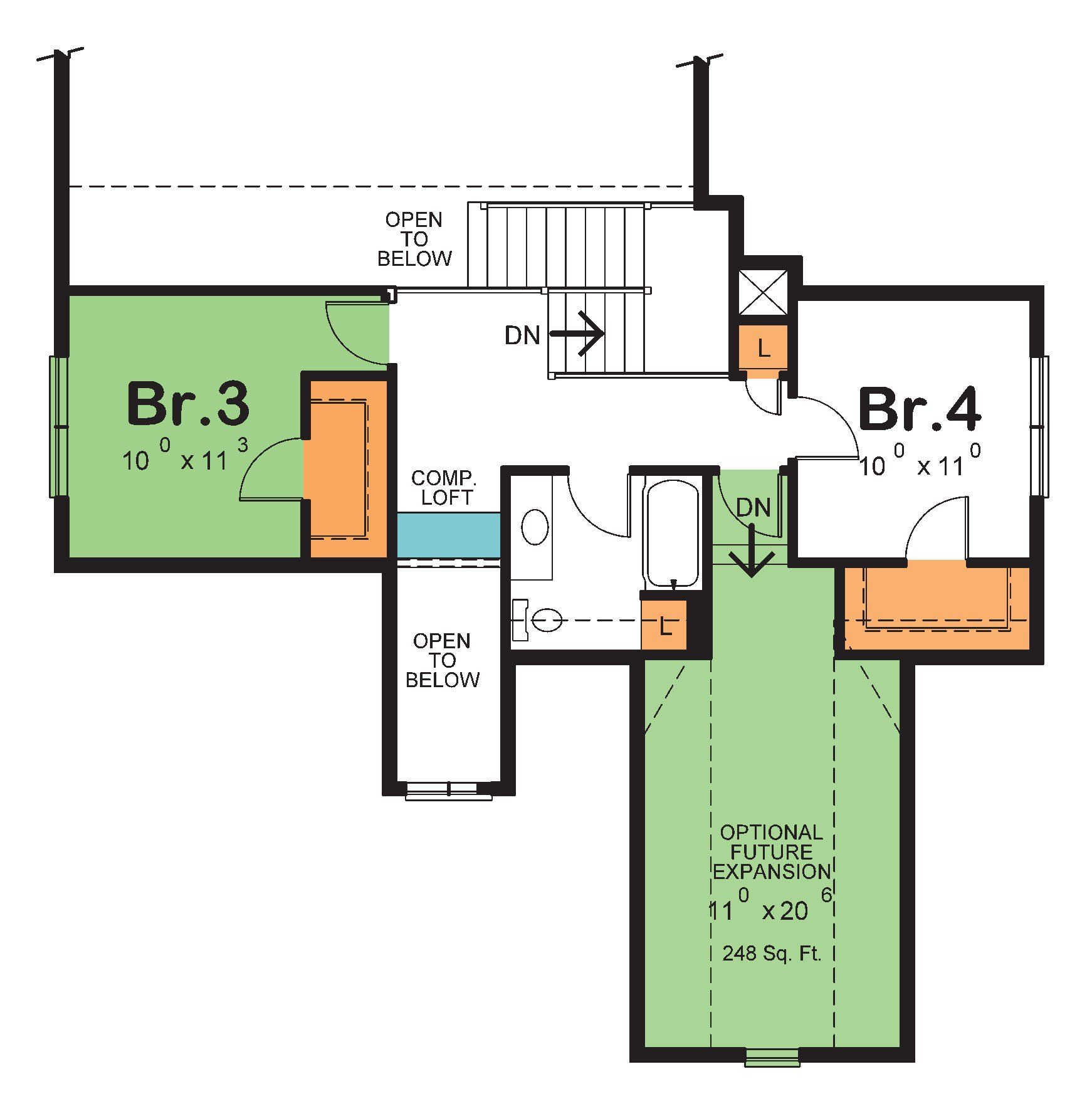 A floor plan of the second floor of a house