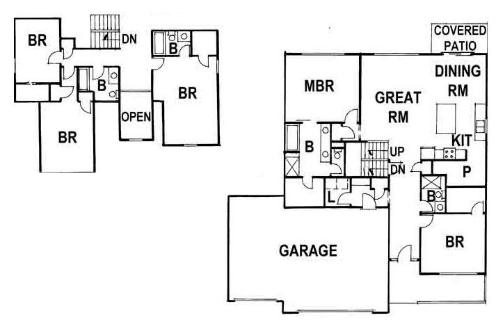 A black and white floor plan of a house with a garage