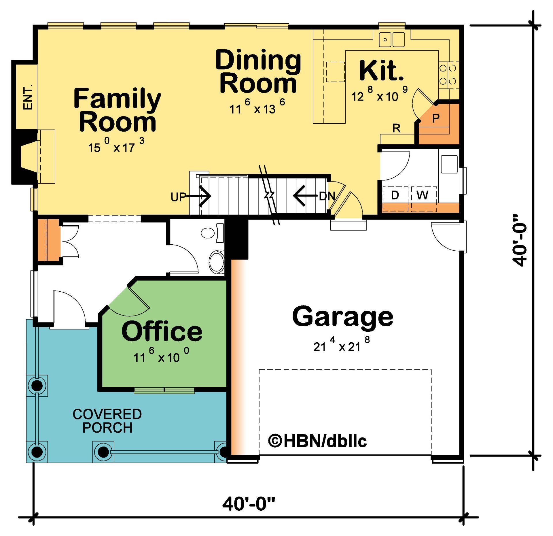 A floor plan of a house showing the dining room and family room
