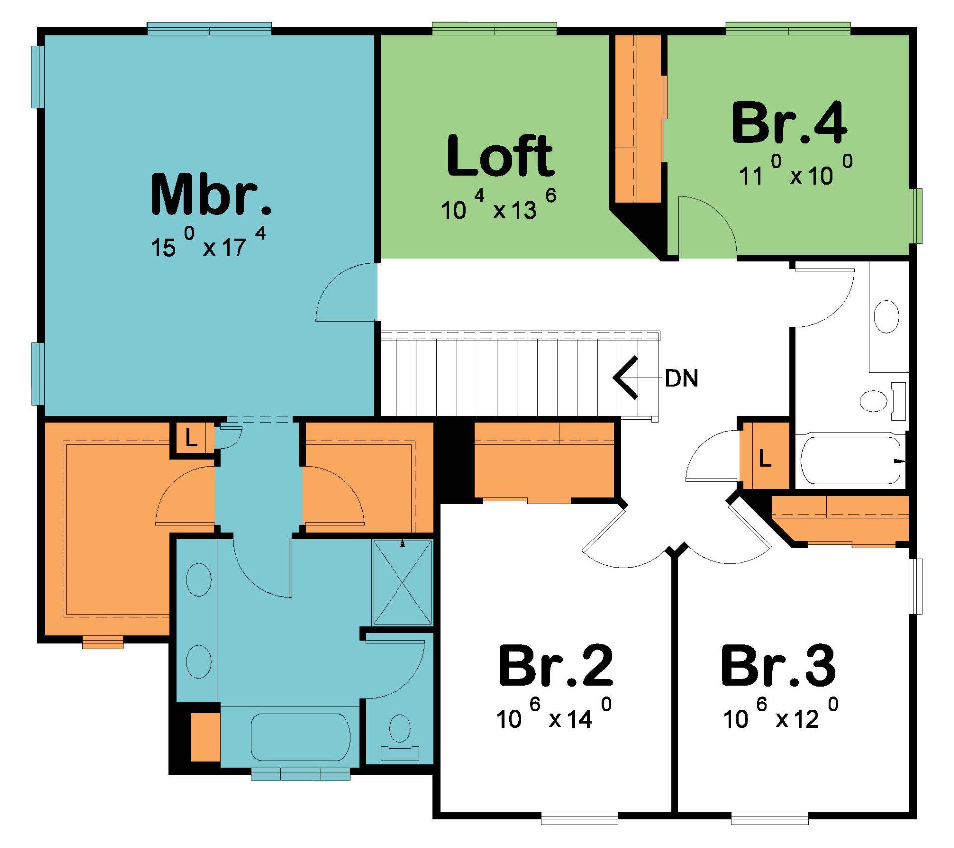 A floor plan of a house with bedrooms and a loft