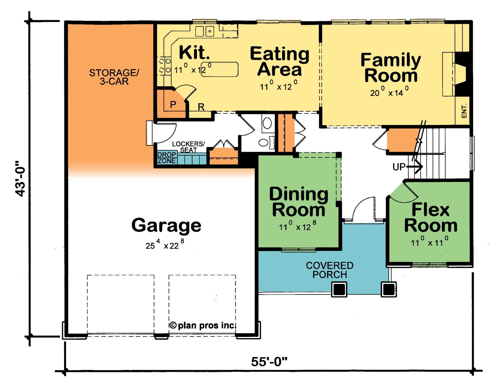A floor plan of a house showing the dining room and family room