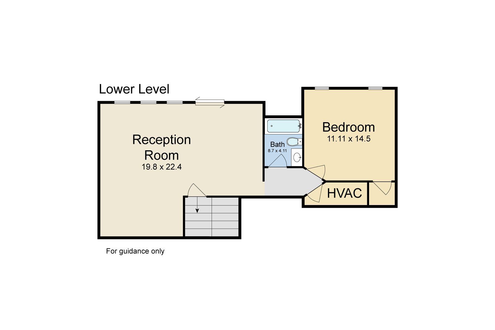 A floor plan of a house with a bedroom and a reception room.