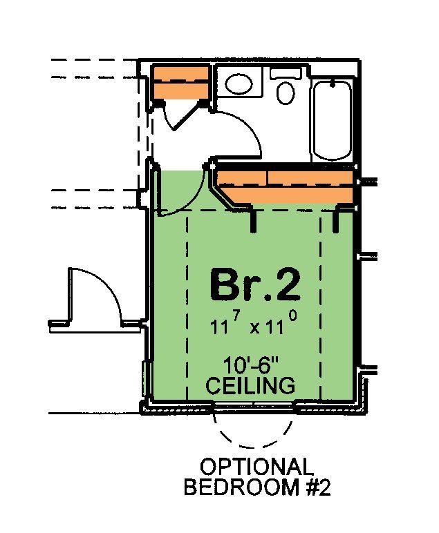 A floor plan of a bedroom with an optional bedroom # 2