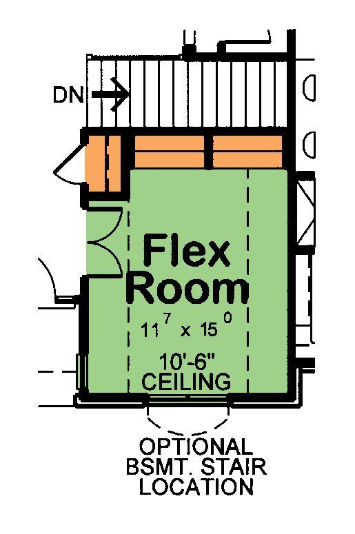 A floor plan of a flex room with an optional bsmt stair location
