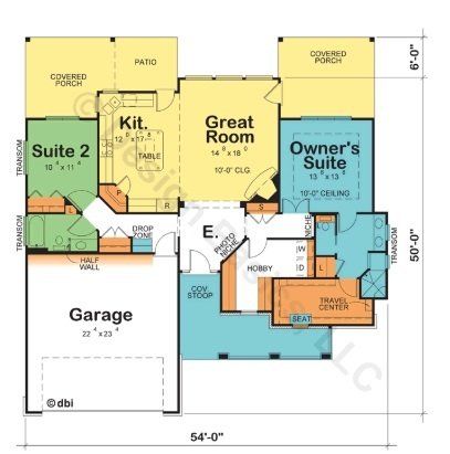 A floor plan of a house showing the great room suite 2 and owner 's suite