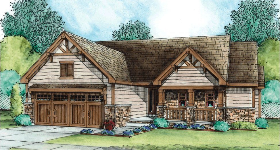 A drawing of a house with a large garage