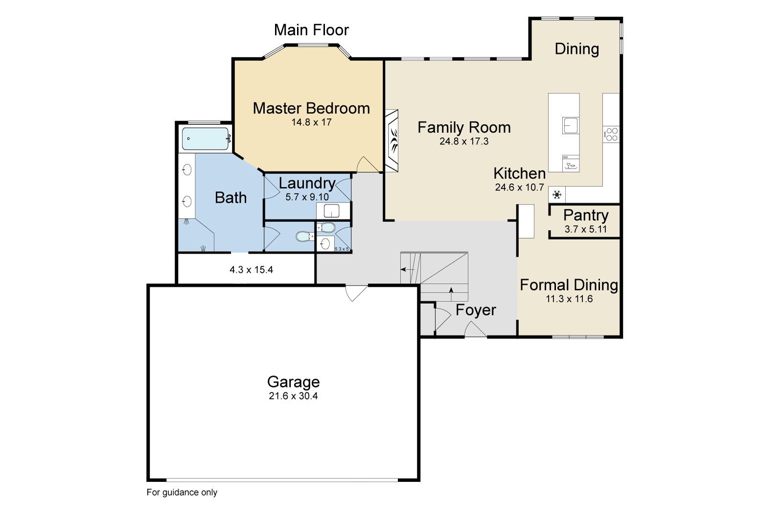 A floor plan of a house with a garage and a master bedroom