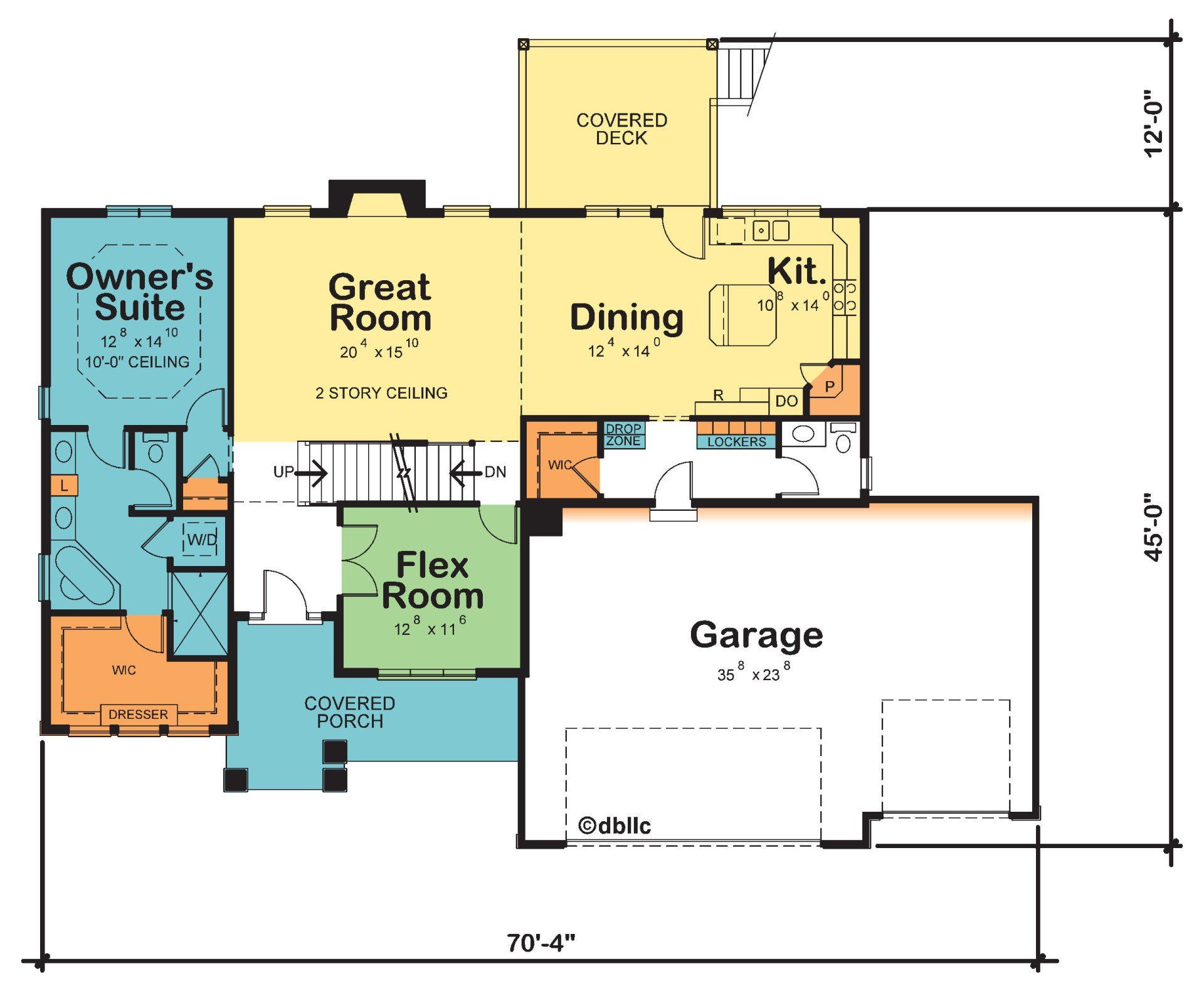 A floor plan of a house shows a great room and a flex room
