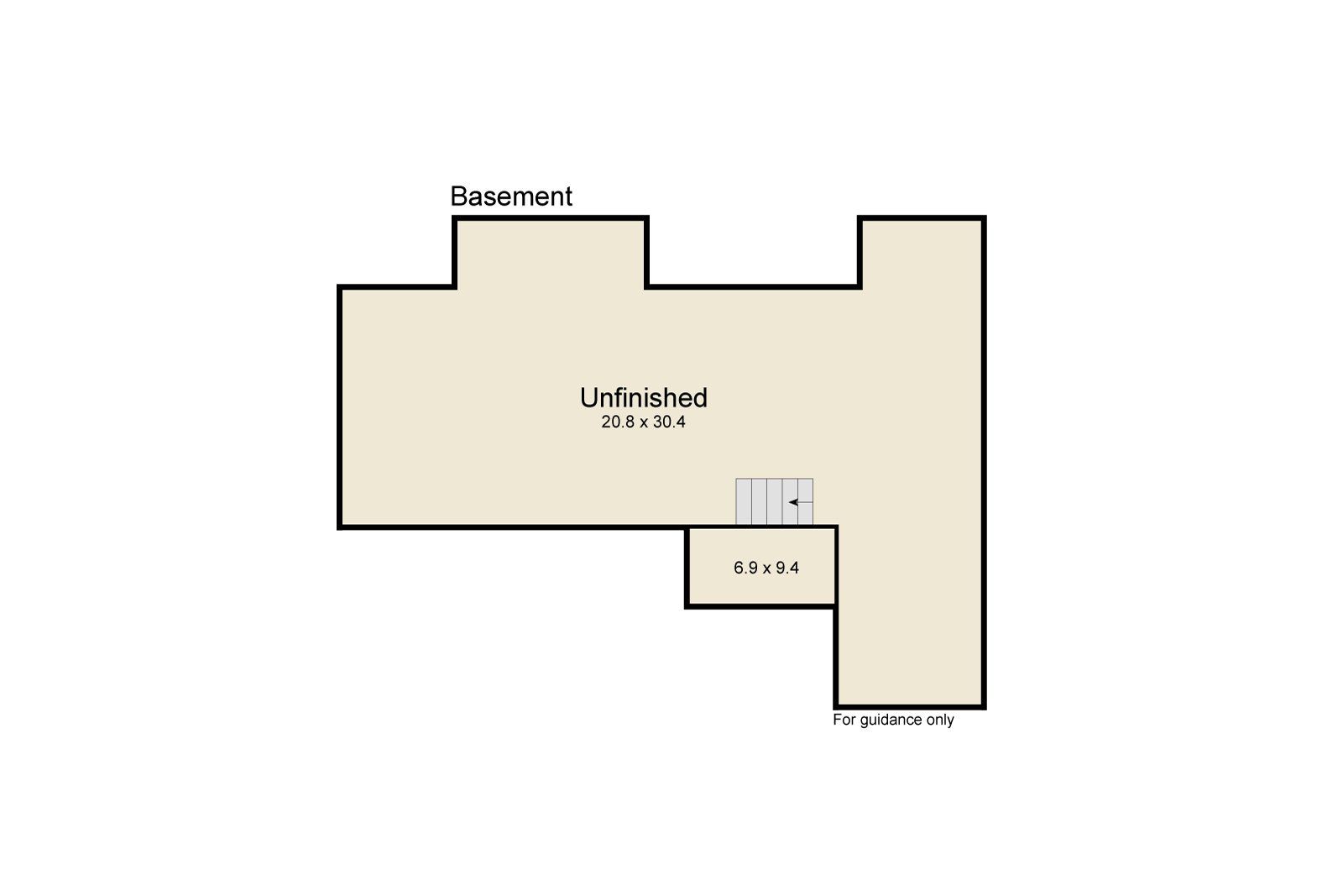 A floor plan of a house with a basement.