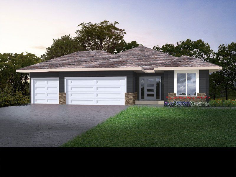 An artist 's impression of a house with two garage doors