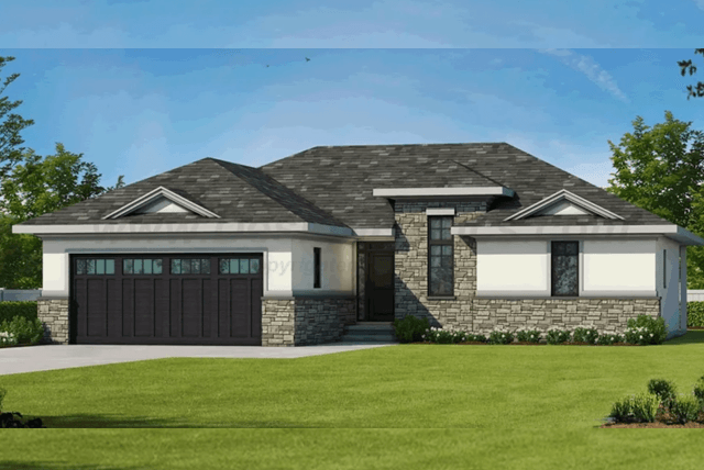An artist 's impression of a house with a large garage