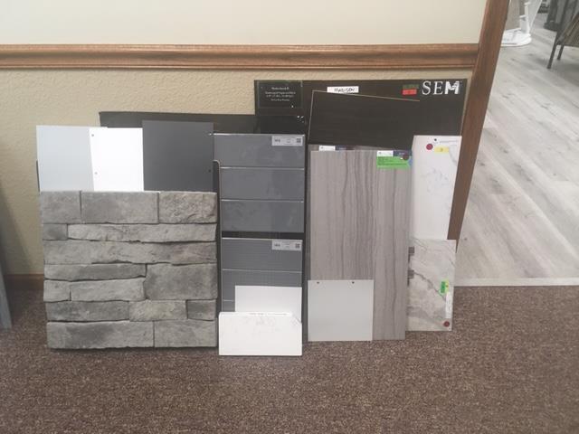 A display of different types of tiles including sfm