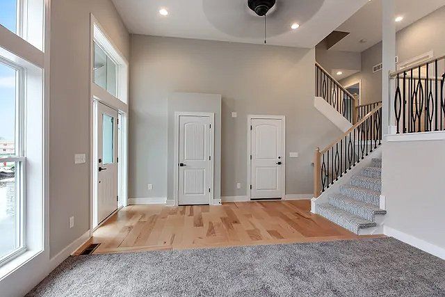 There is a staircase in the middle of the room.