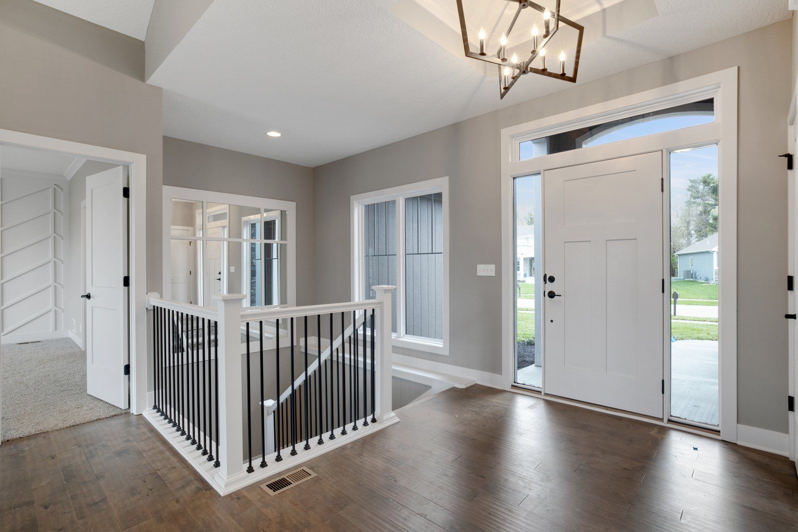 There is a staircase leading up to the second floor of a house.