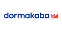 Dormakaba logo: blue wordmark with red crown icon on white background.
